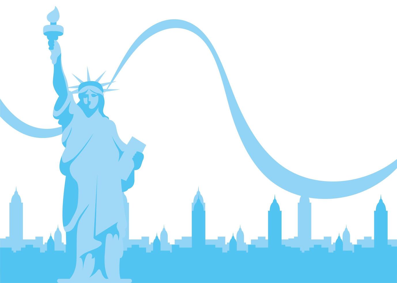 Usa liberty statue in front of city buildings vector design