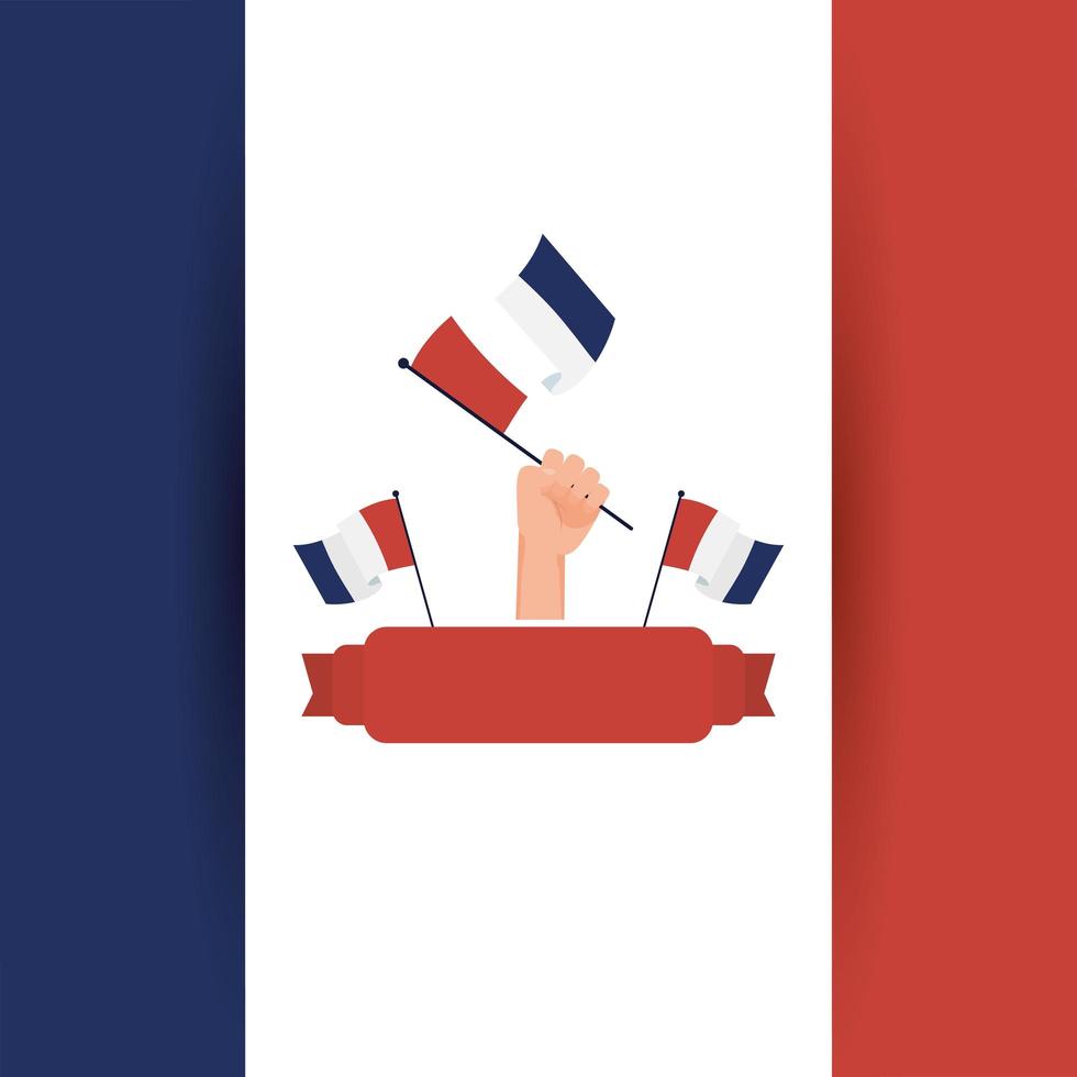 Mano sosteniendo la bandera de Francia para el feliz día de la bastilla diseño vectorial vector