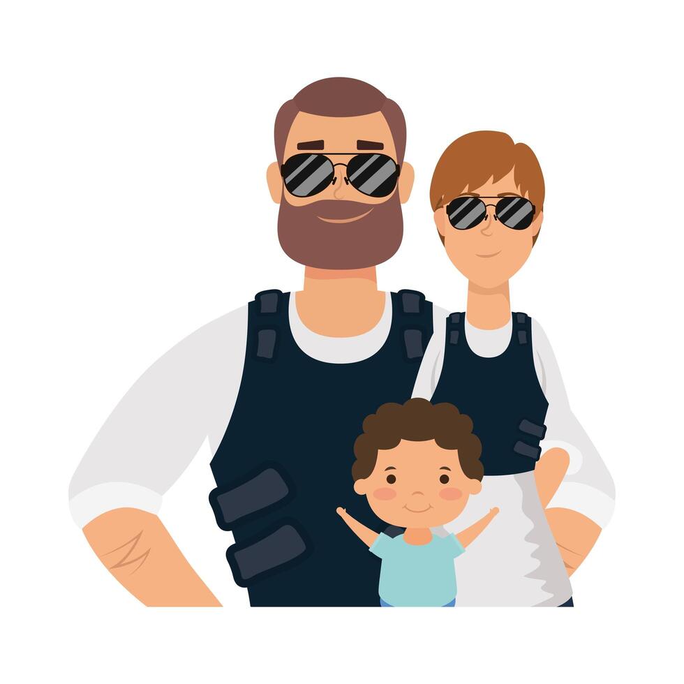 Mother father and son with bulletproof jackets vector design