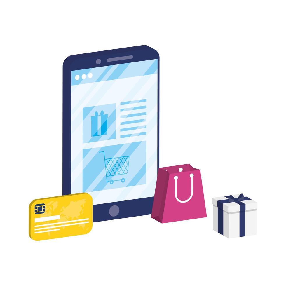 online ecommerce with smartphone and credit card vector