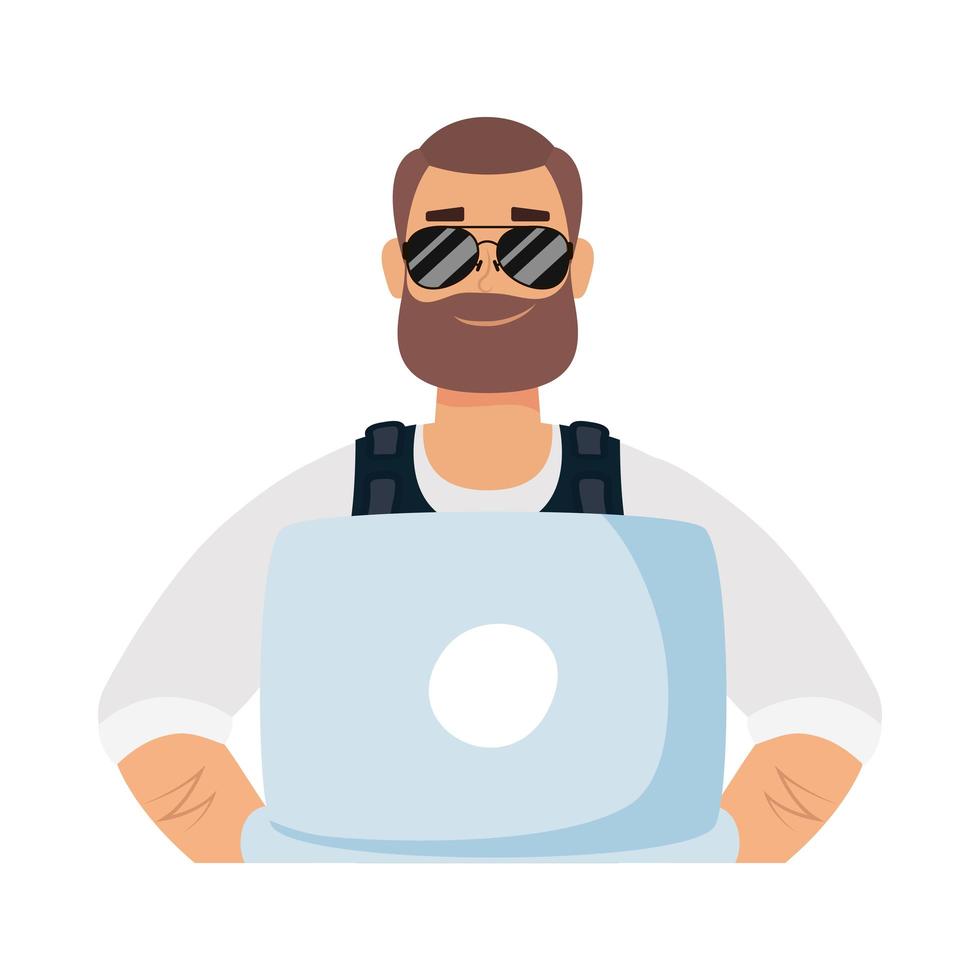 Avatar hombre con barba y gafas de diseño vectorial portátil vector