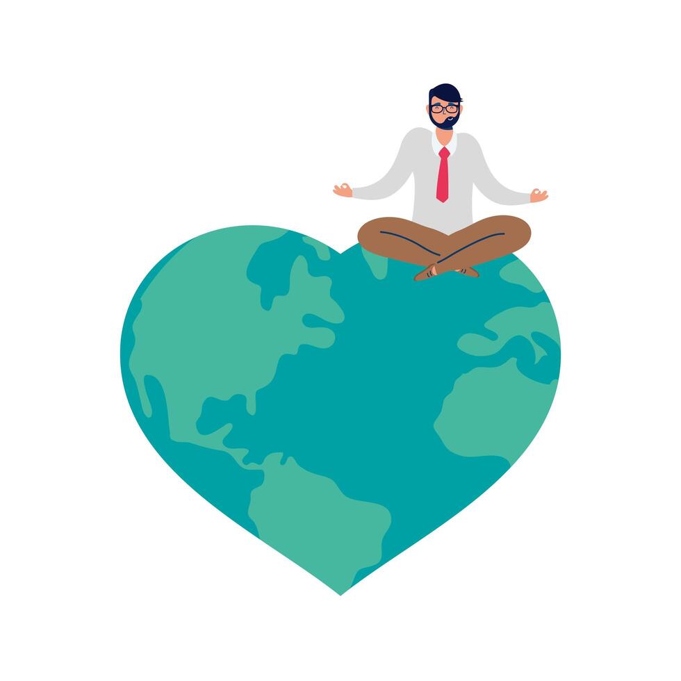 businessman seated on heart shaped earth vector