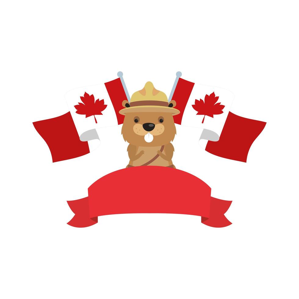 Canadian beaver with hat and Canada flags for happy canada day vector design