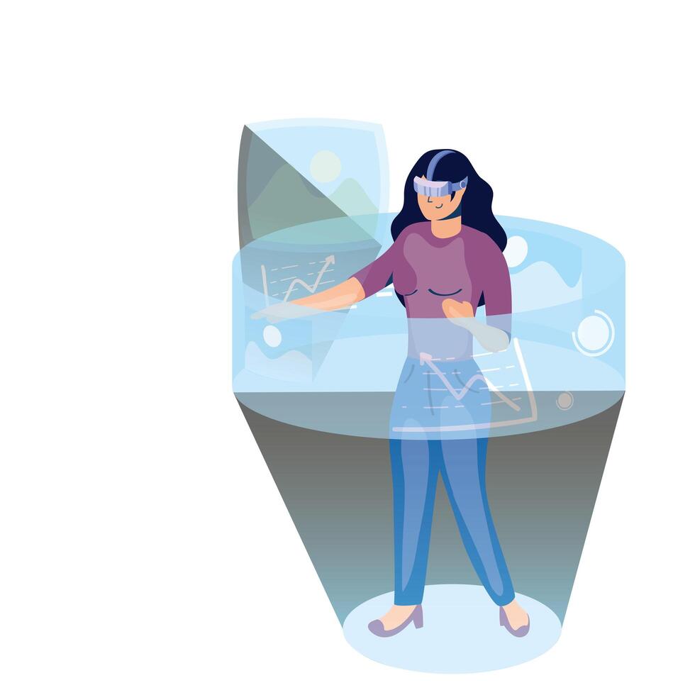 woman using virtual reality tech in interactive display vector