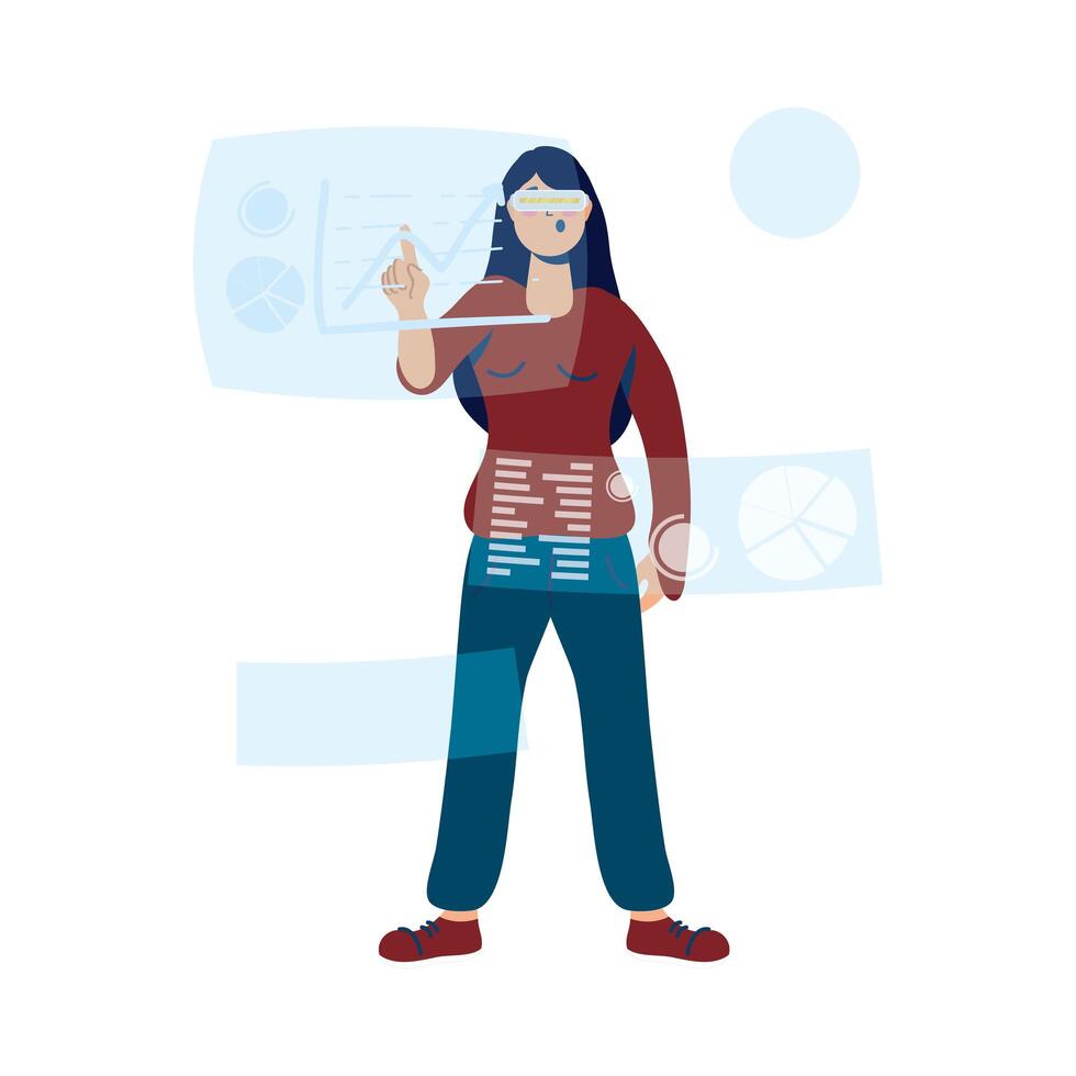 woman using virtual reality tech in interactive display vector