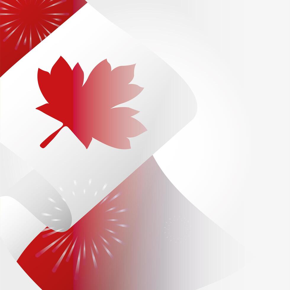 Bandera canadiense con fuegos artificiales para el feliz día de Canadá diseño vectorial vector