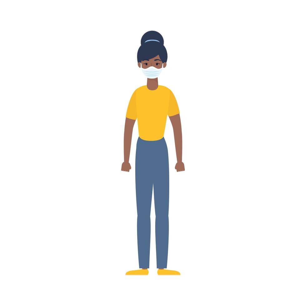 black woman using medical mask character vector