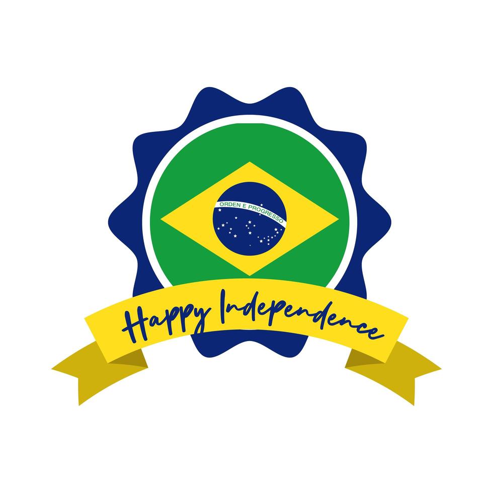feliz día de la independencia de brasil tarjeta con bandera y marco de cinta estilo plano vector