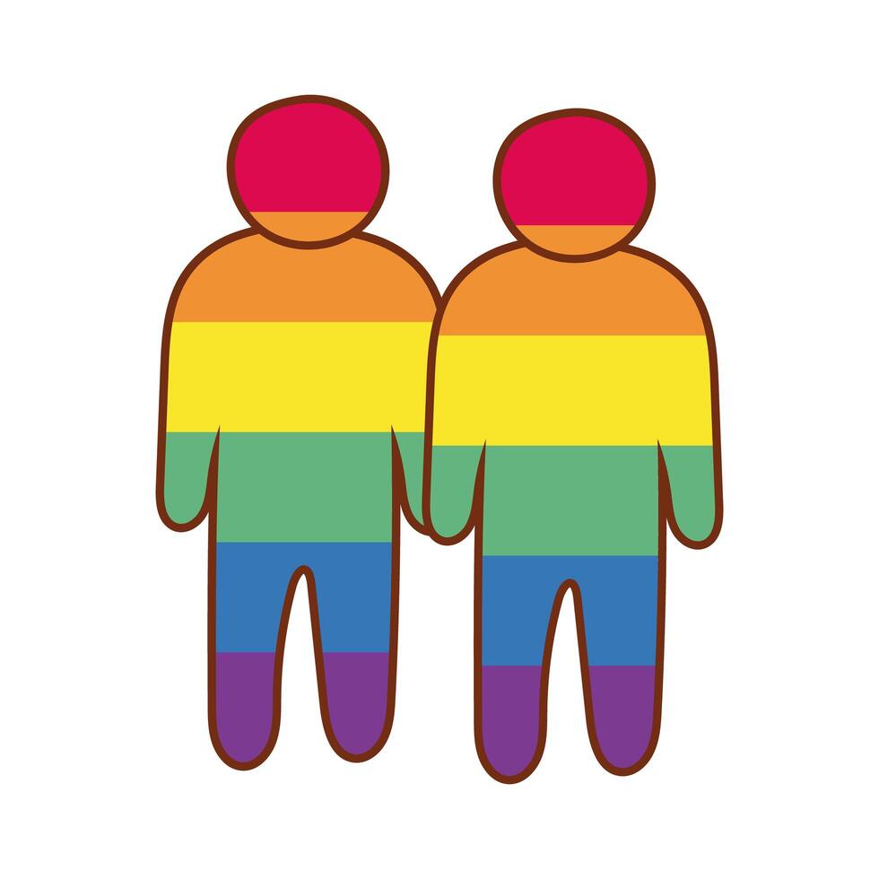 lgbtiq community with figures with gay pride stripes vector