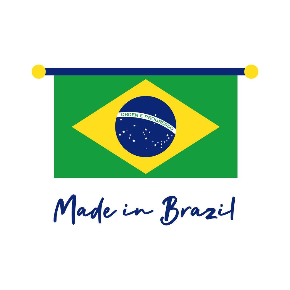 hecho en brasil banner con bandera colgando vector