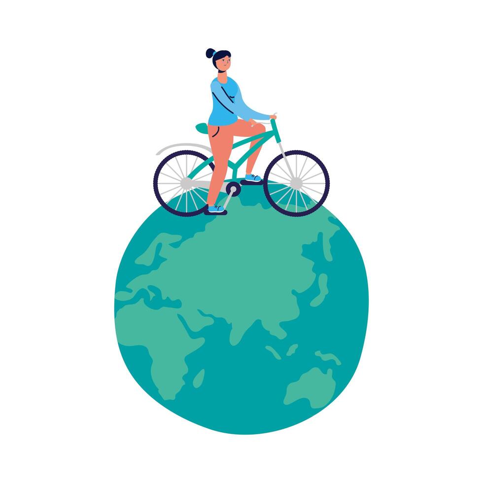 young woman on bicycle on the earth vector