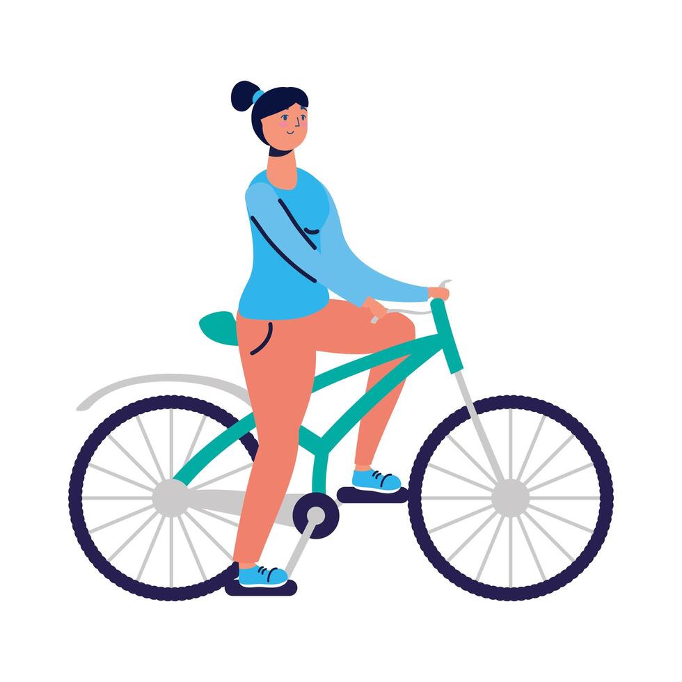 young woman riding bicycle vector