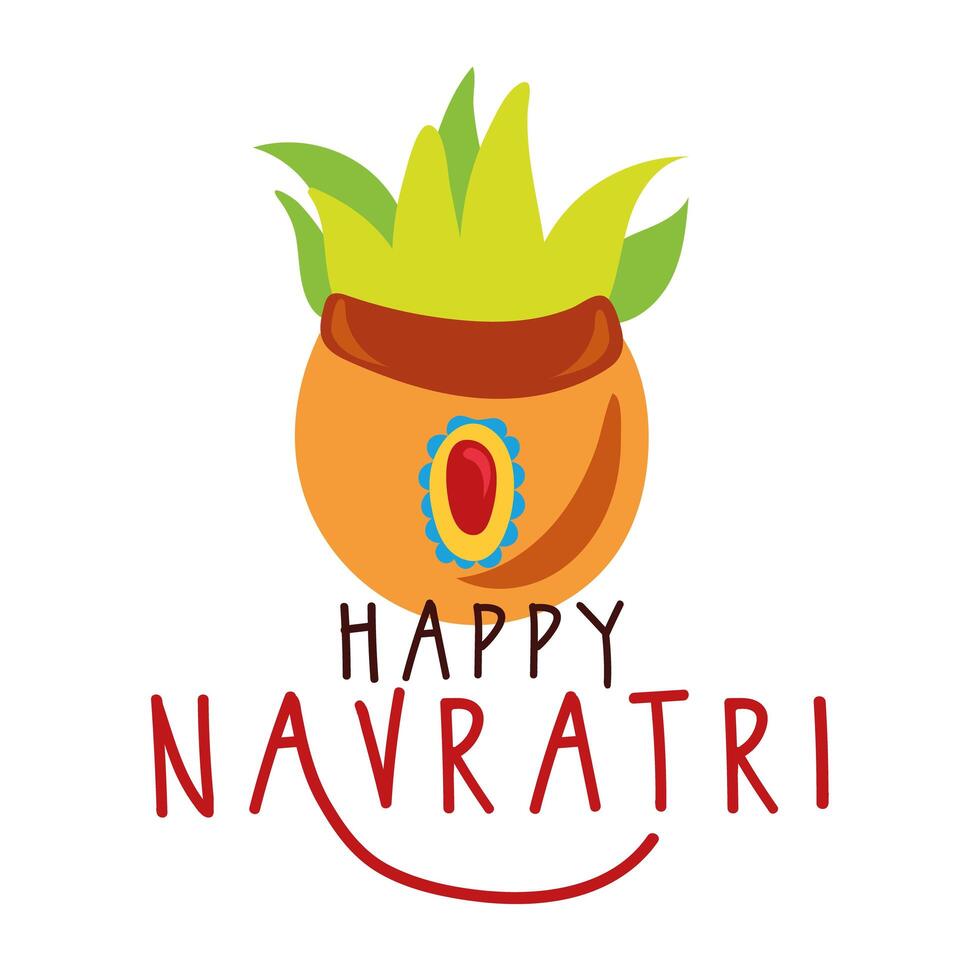 happy navratri celebration with plant in ceramic pot decorative flat style vector