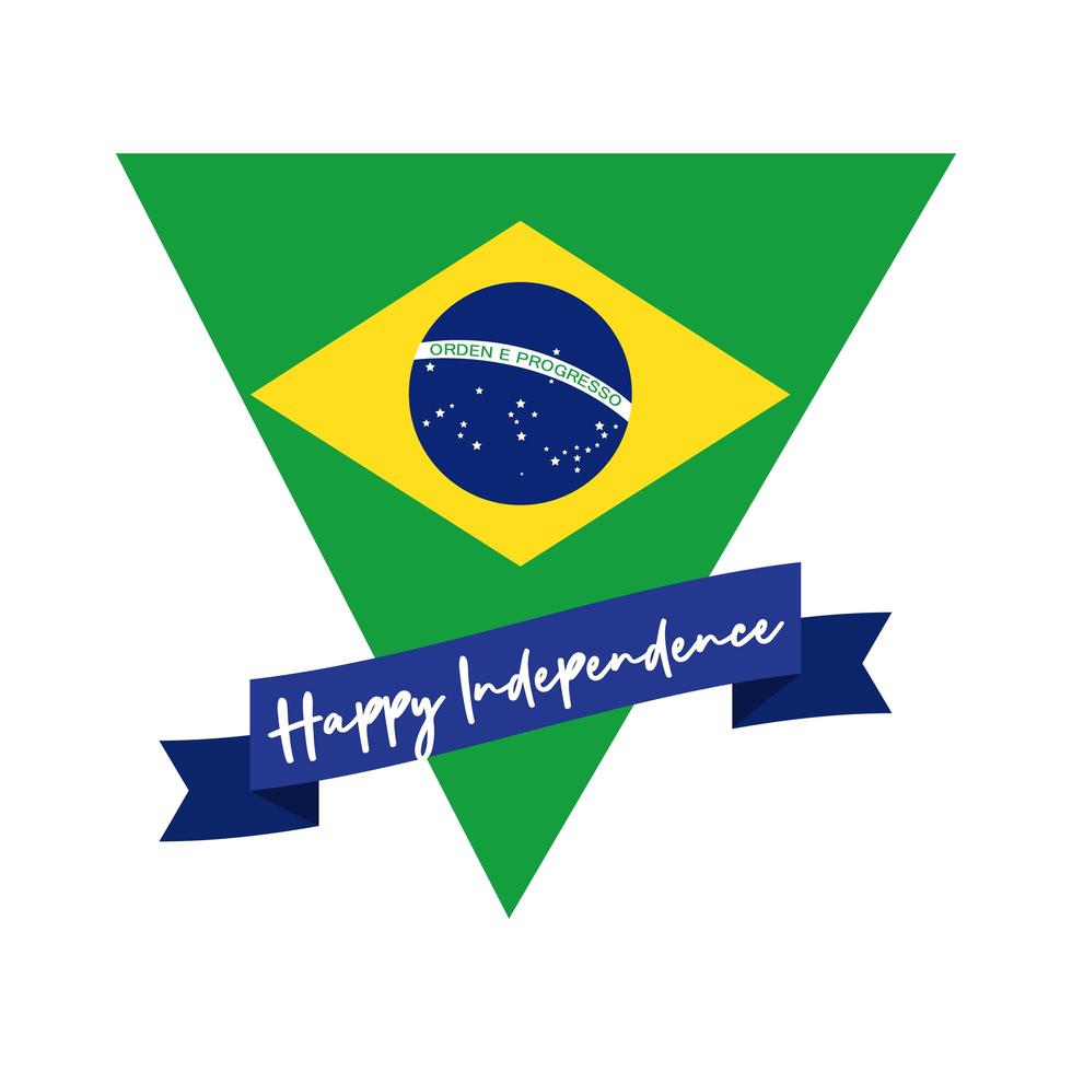 Tarjeta de feliz día de la independencia de Brasil con bandera en estilo plano triangular vector