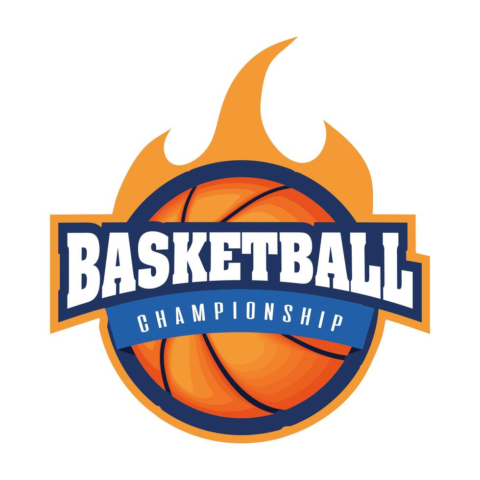 basketball tournament crest with basketball on fire vector