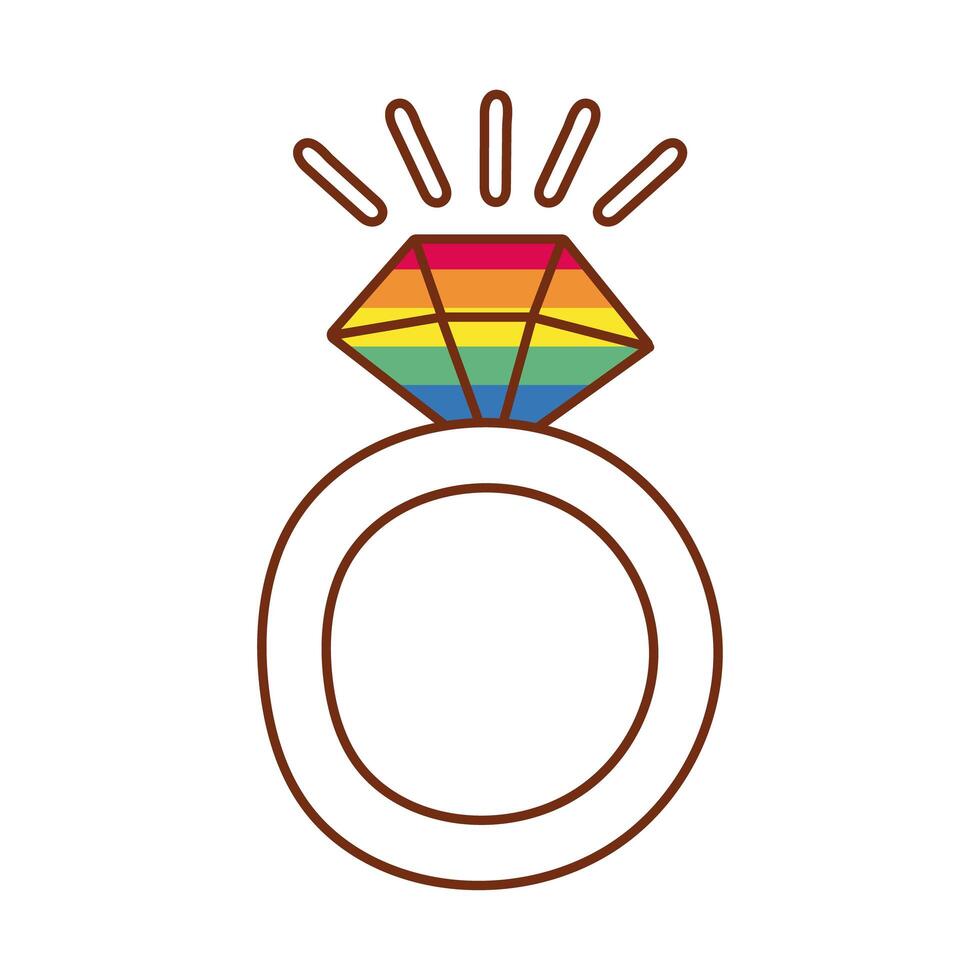 anillo de diamantes con colores del orgullo gay vector