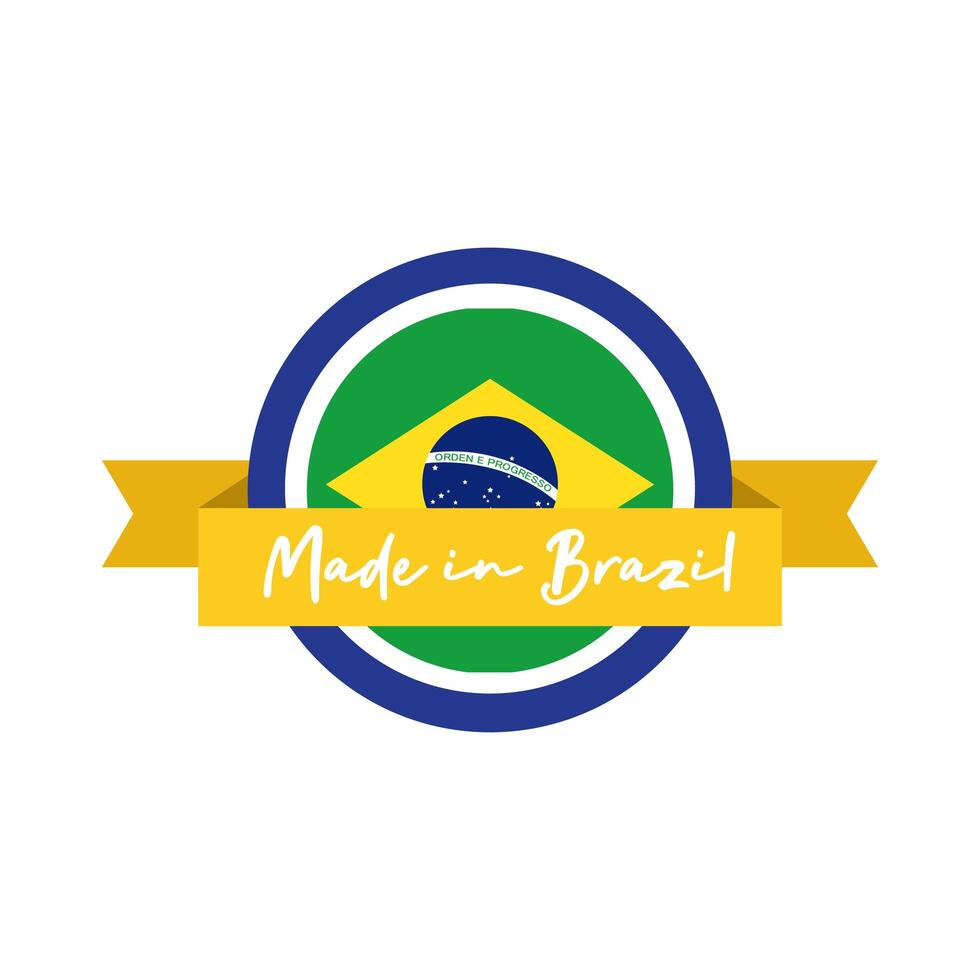 made in brazil banner with flag and ribbon vector
