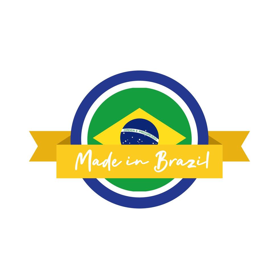 hecho en brasil banner con bandera y cinta vector