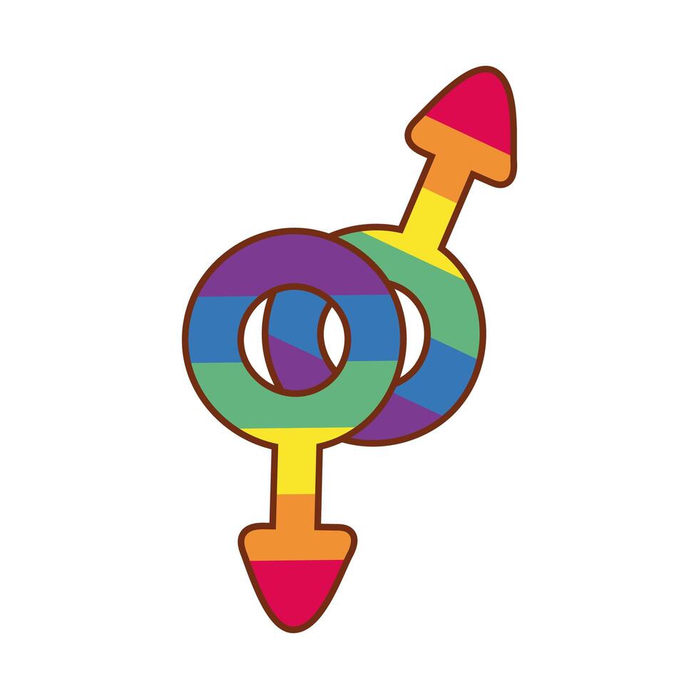 male symbols with lgbtiq pride stripes vector