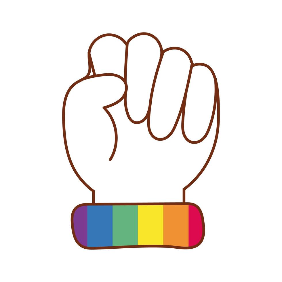 puño de protesta con rayas del orgullo gay vector