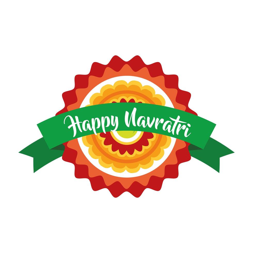 happy navratri celebration with lace decorative and ribbon flat style vector