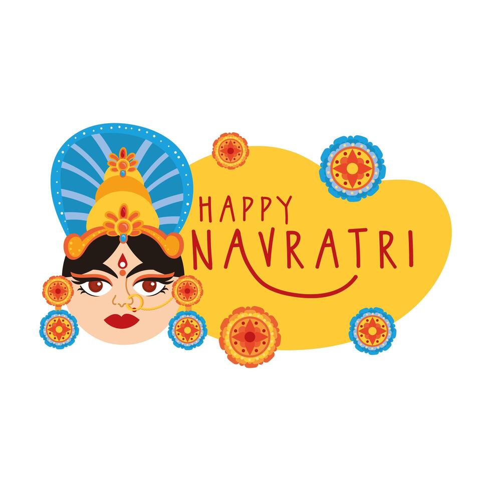 happy navratri celebration with laces and goddess AMBA decorative flat style vector