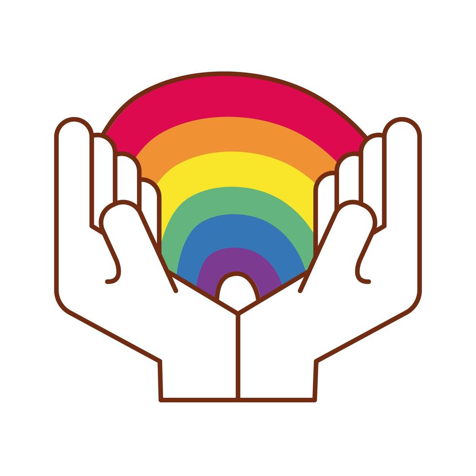 manos levantando lindo arco iris para el orgullo gay vector