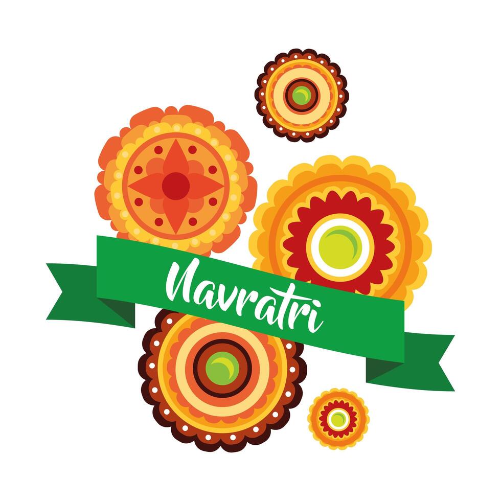 happy navratri celebration with laces decorative flat style vector