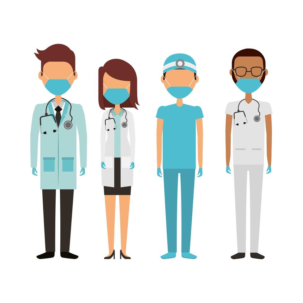 young doctors wearing medical masks vector