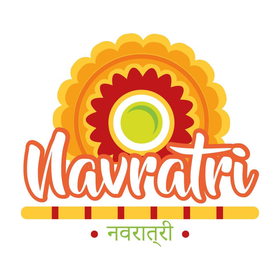 happy navratri celebration with chopstick decorative flat style vector