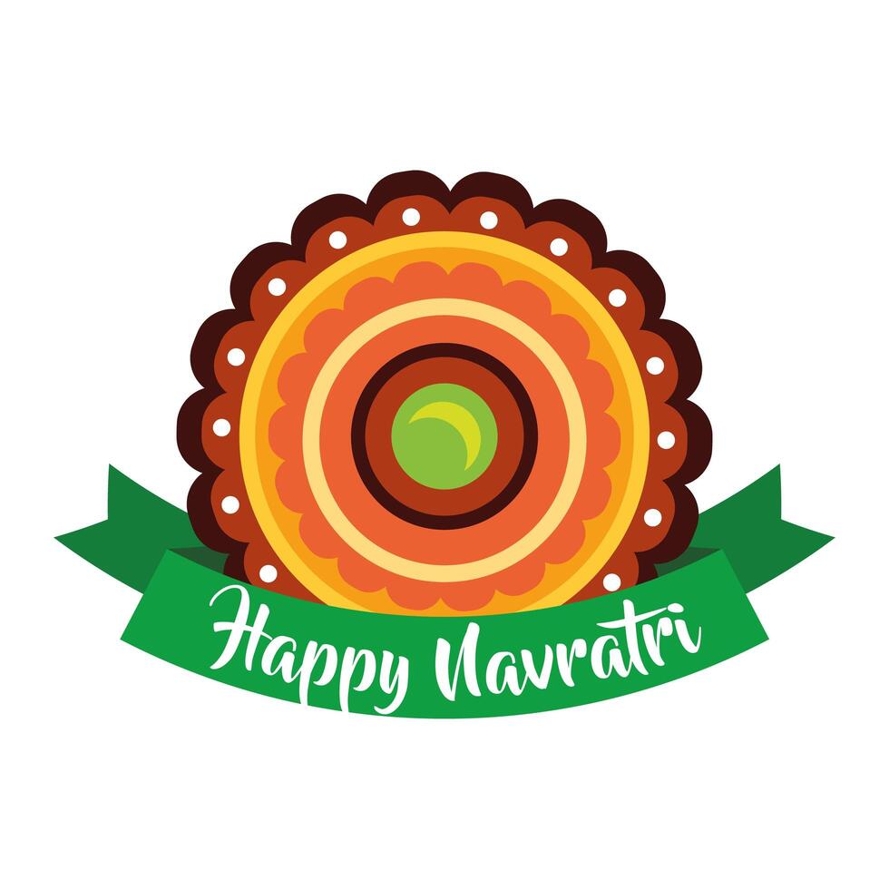 happy navratri celebration with lace decorative and ribbon flat style vector