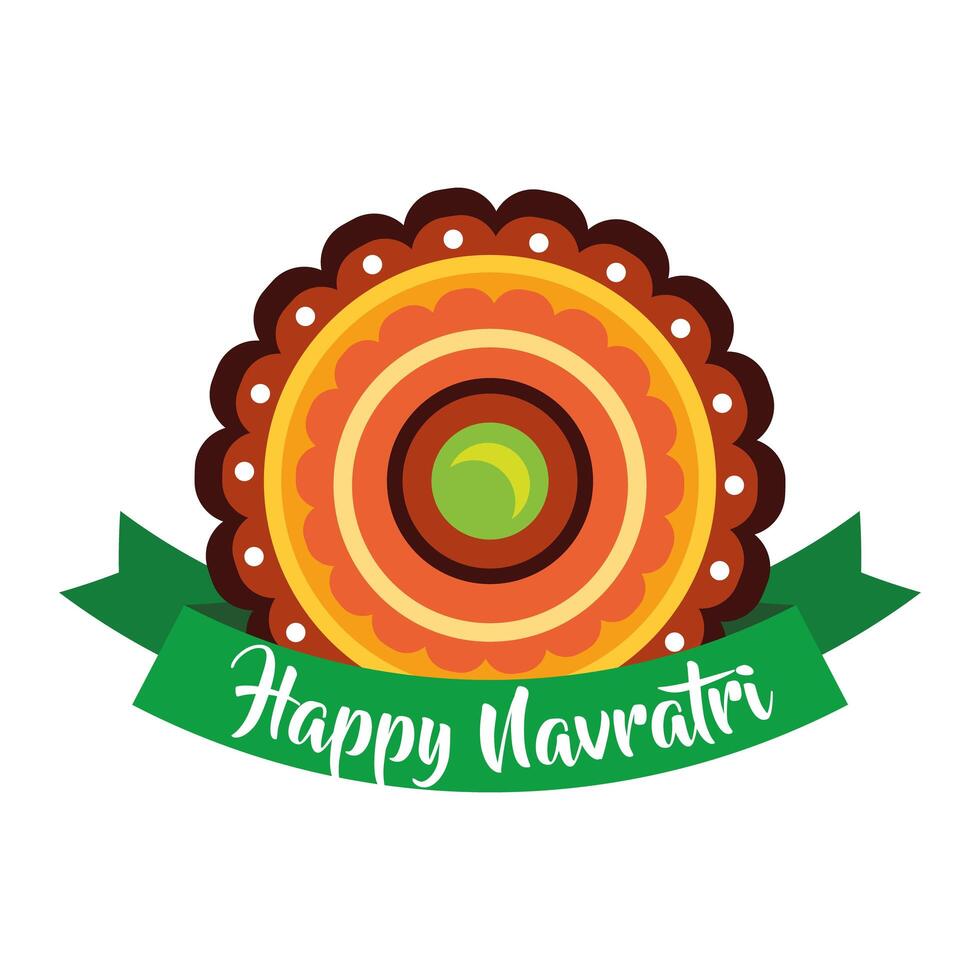 happy navratri celebration with lace decorative and ribbon flat style vector