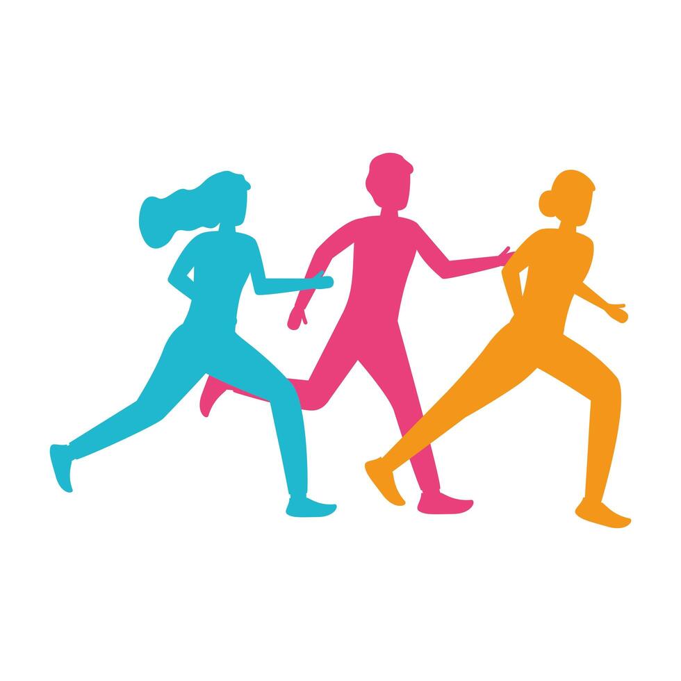 young people silhouettes running vector