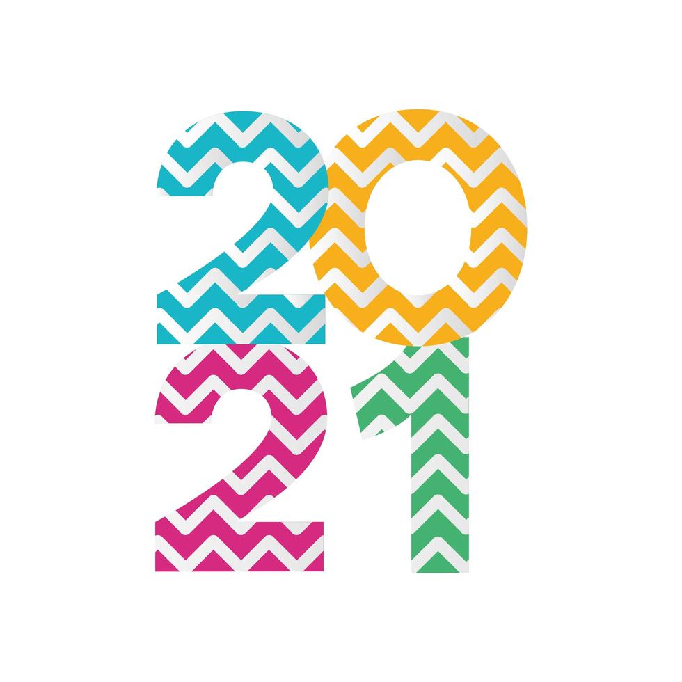 2021 year numbers decoration with striped colors vector