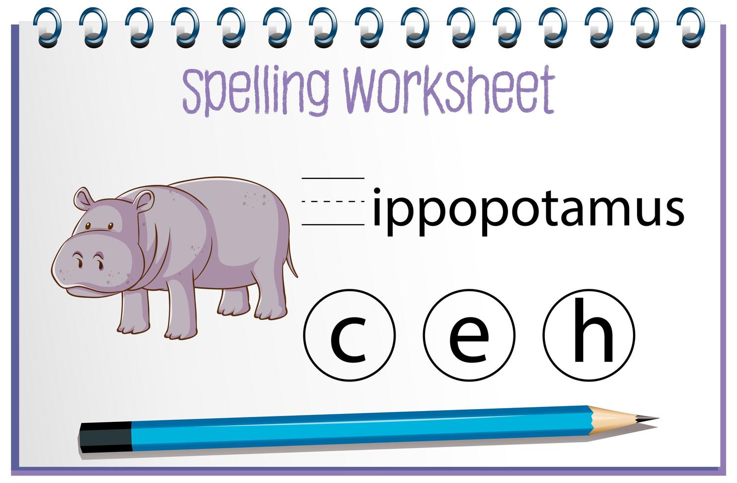 Find missing letter with hippopotamus vector