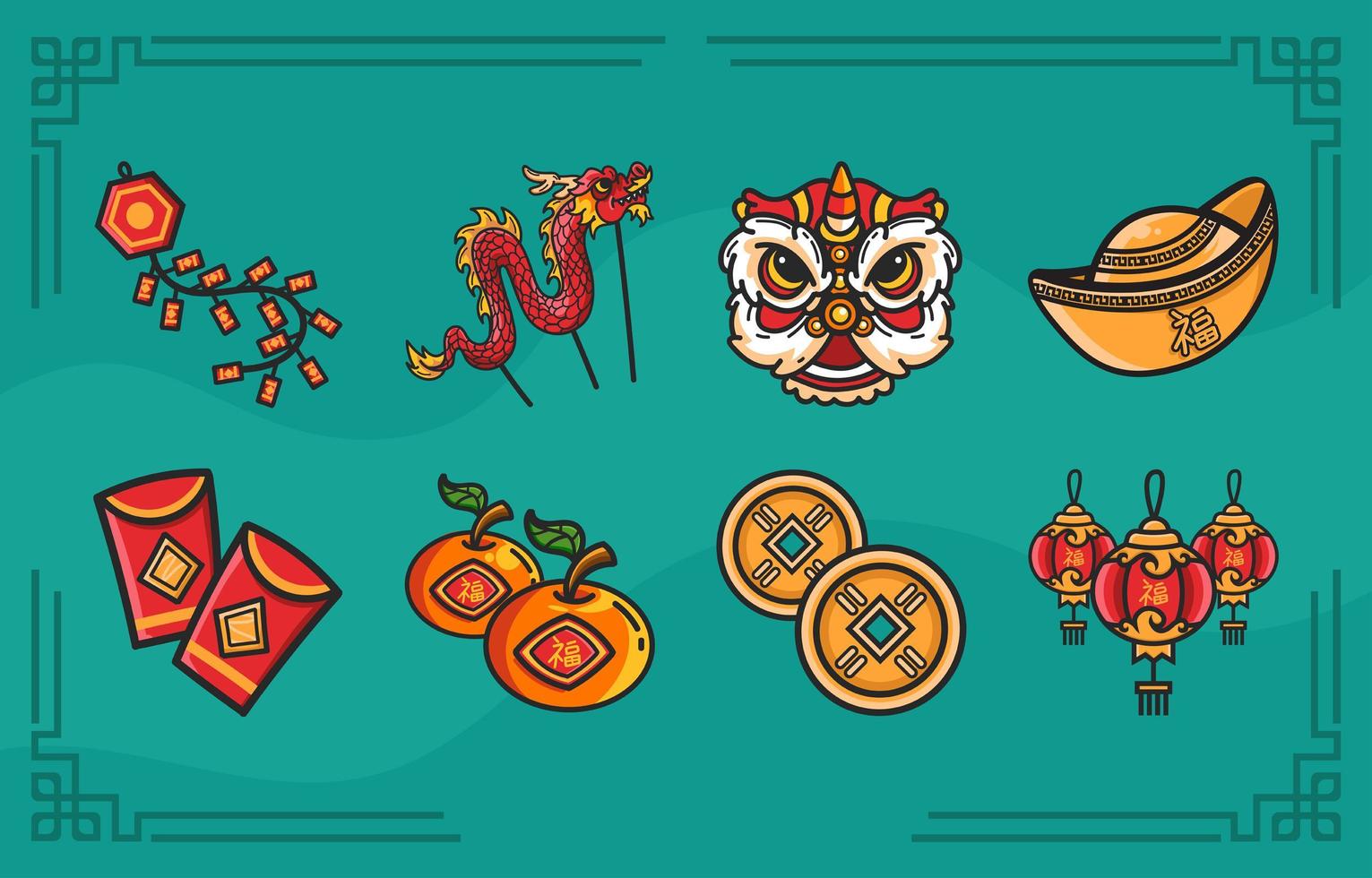 Traditional Iconic Items of Lunar New Year vector