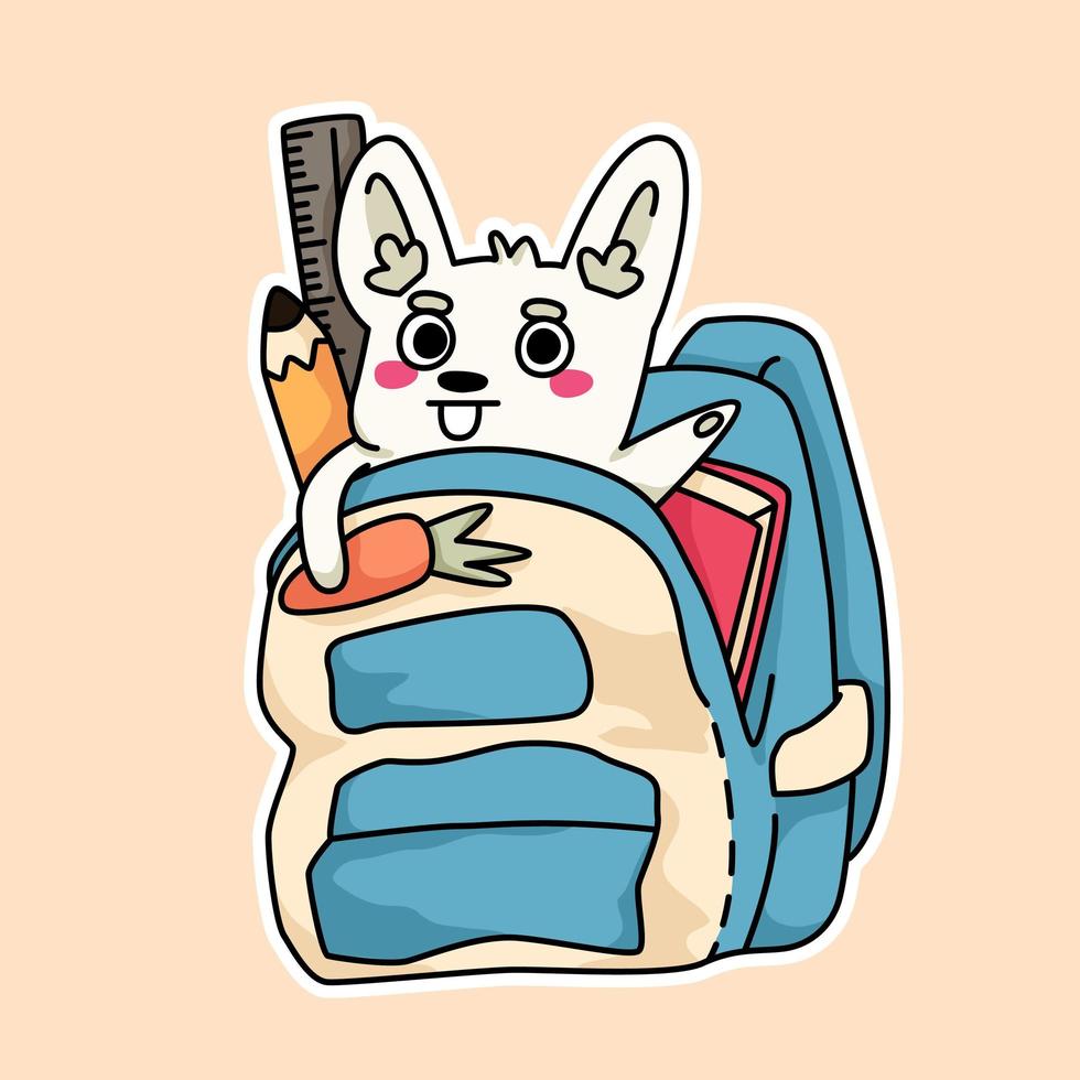 conejo dentro de una bolsa útiles escolares dibujo ilustración vector