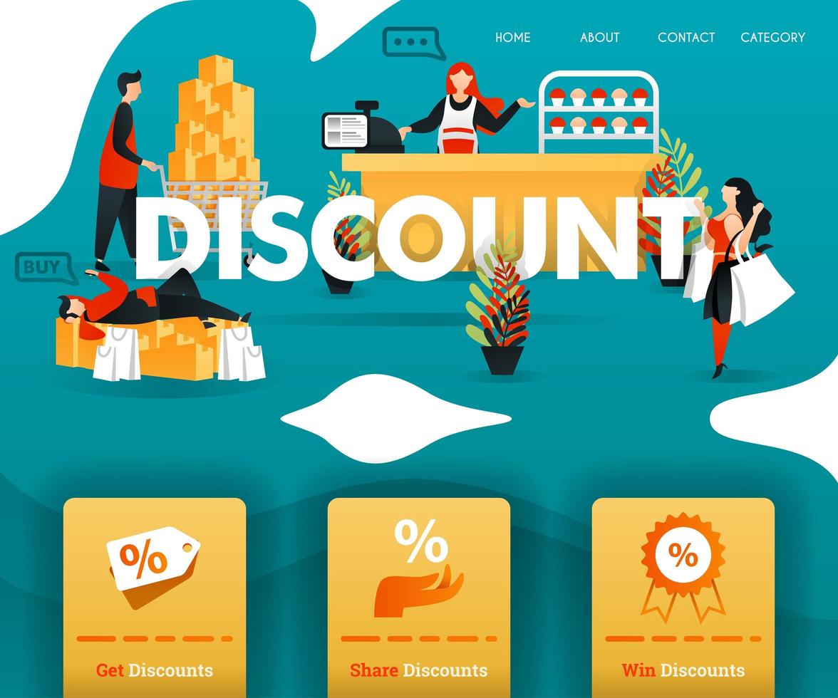 people shop happily with big DISCOUNT. for online shop, e-commerce, promotion, retail, marketing, online internet business. can use for, landing page, template, ui, web, mobile app, poster, banner vector