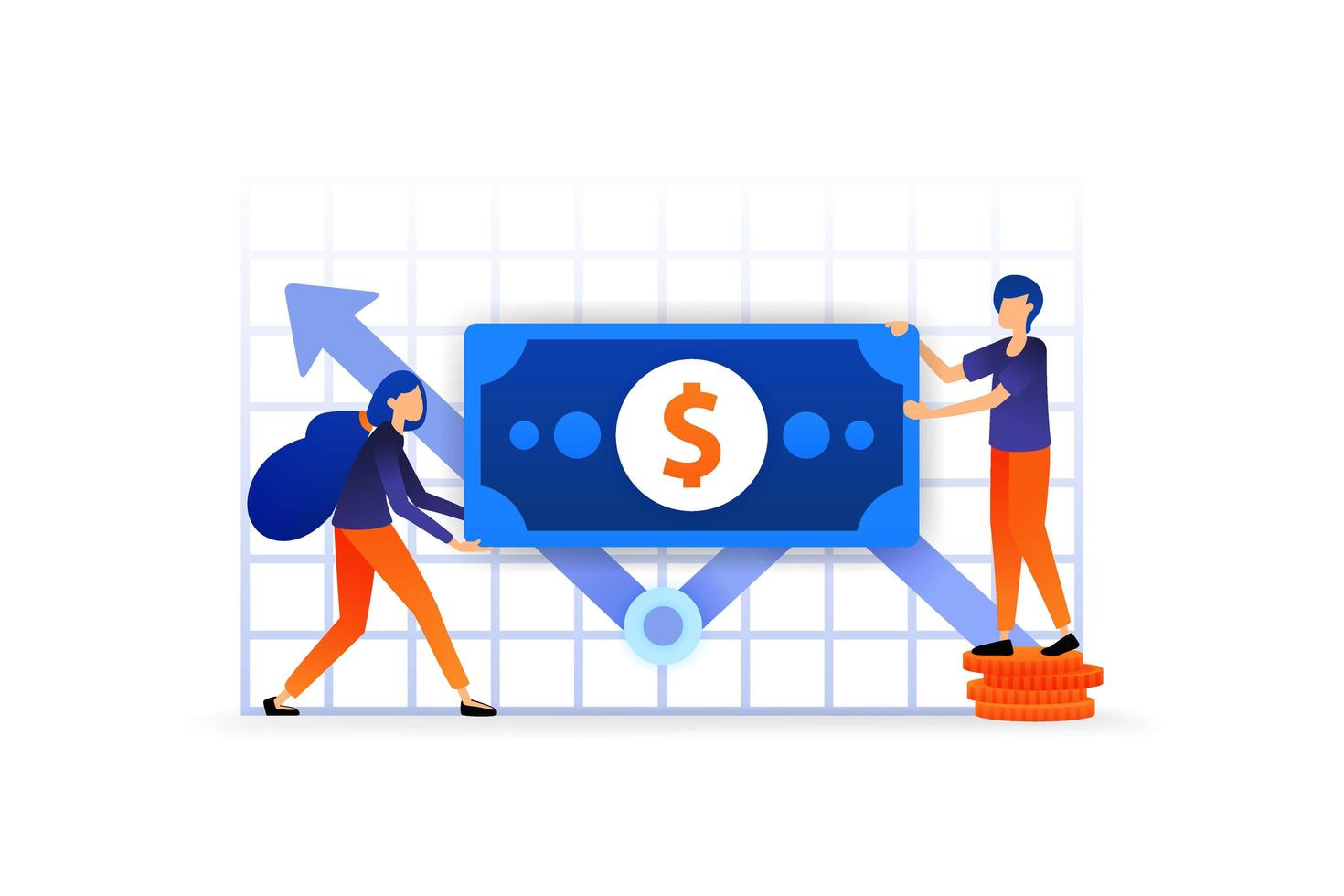 increase investment and finance. diagram on business to look for profit in stock market currency. vector illustration concept for, landing page, web, ui, banner, flyer, poster, template, background