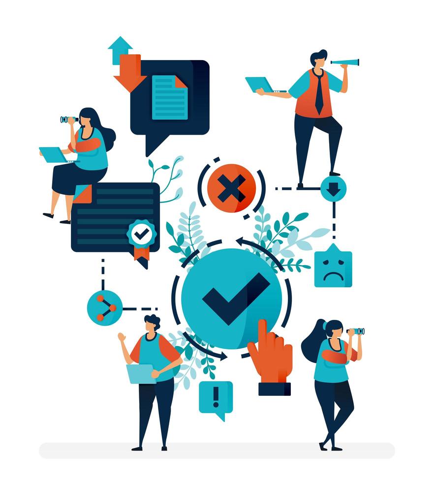 Verify option to share documents. Flowchart to select tick or cross. Action in choosing a decision. Simple tick symbol vector illustration for landing page, web, banner, mobile apps, ui, flyer, poster