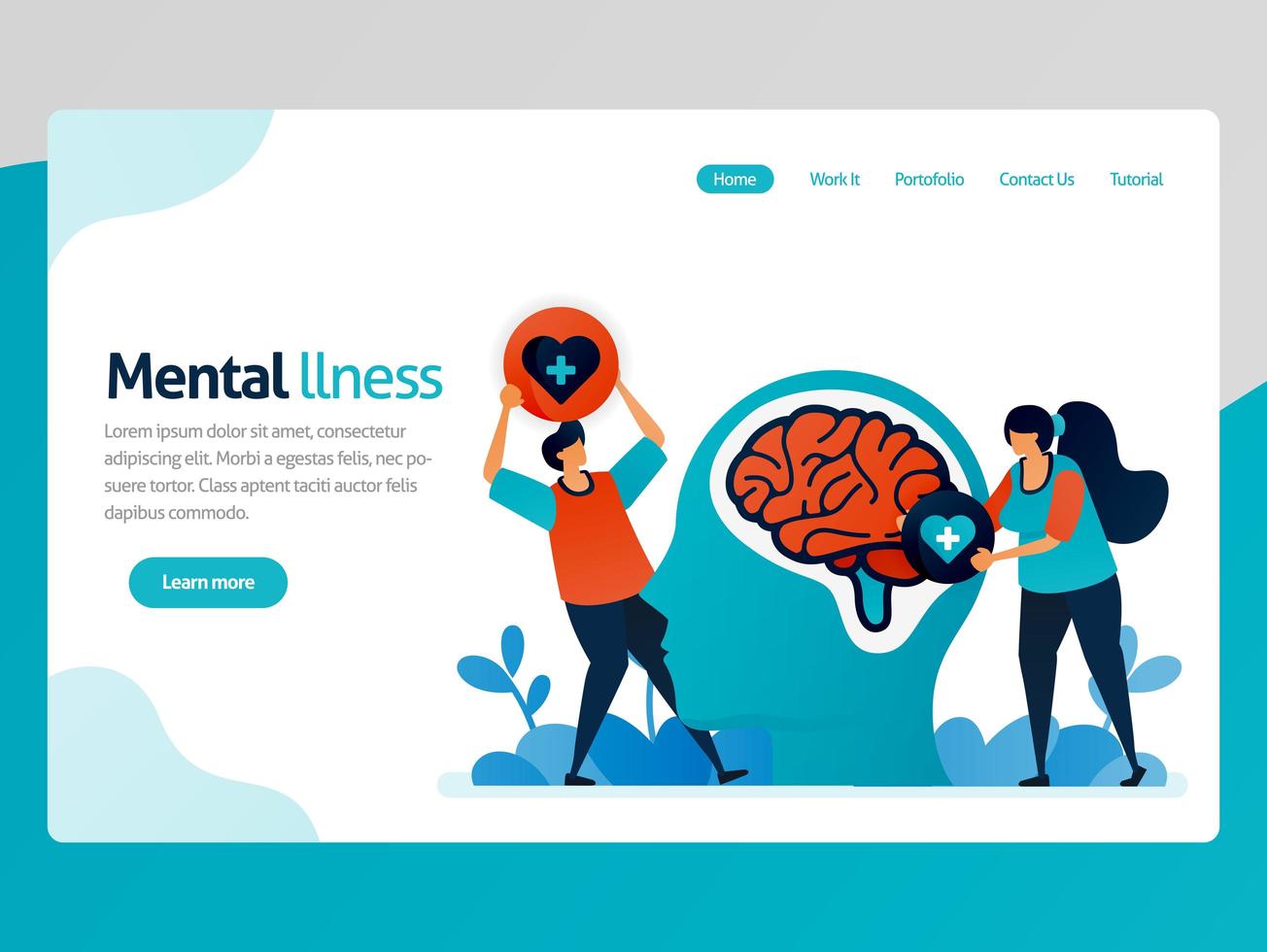 Illustration of mental illness. People love to brain problem. Health therapy for trouble people. Mental healing and treatment. Vector cartoon for website homepage header landing web page template apps