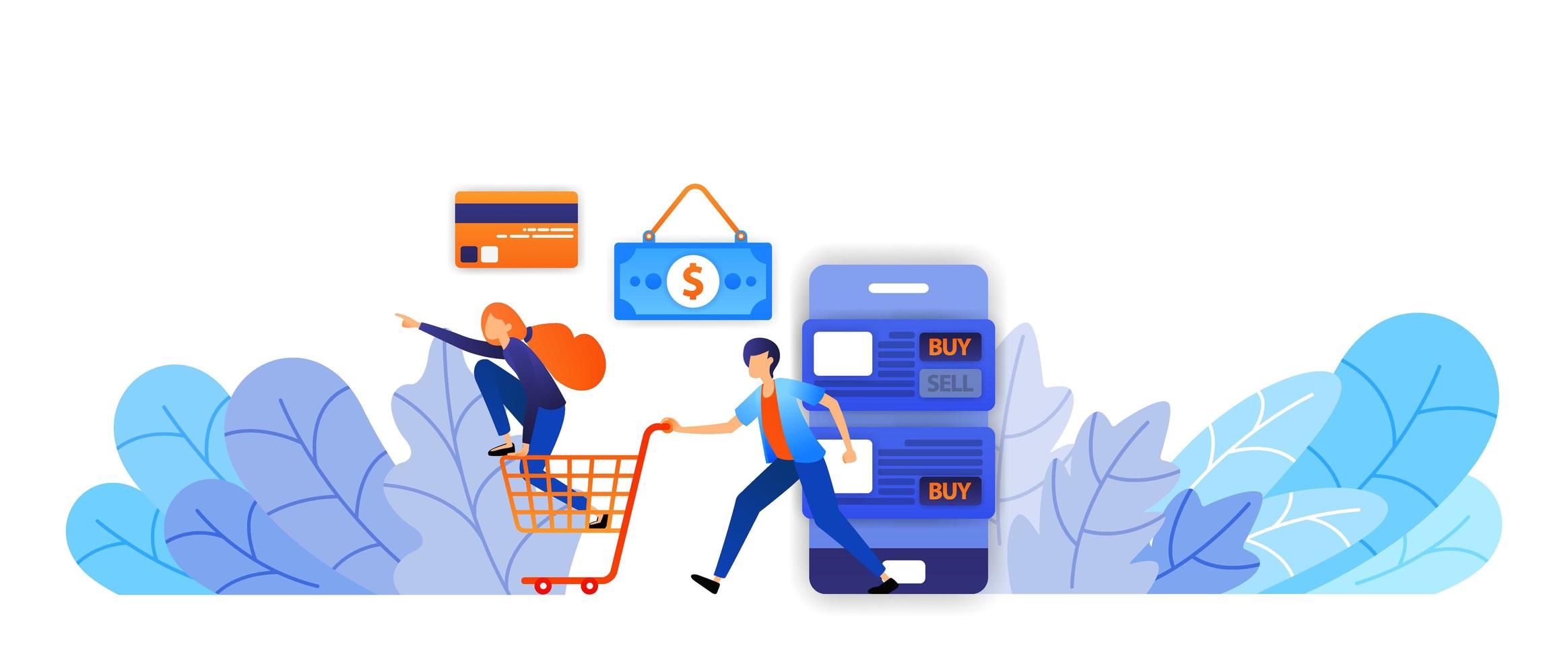 shop more and more fun online with a variety of payment options from cash, credit cards, transfers. vector illustration concept for landing page, web, ui, banner, flyer, poster, template, background