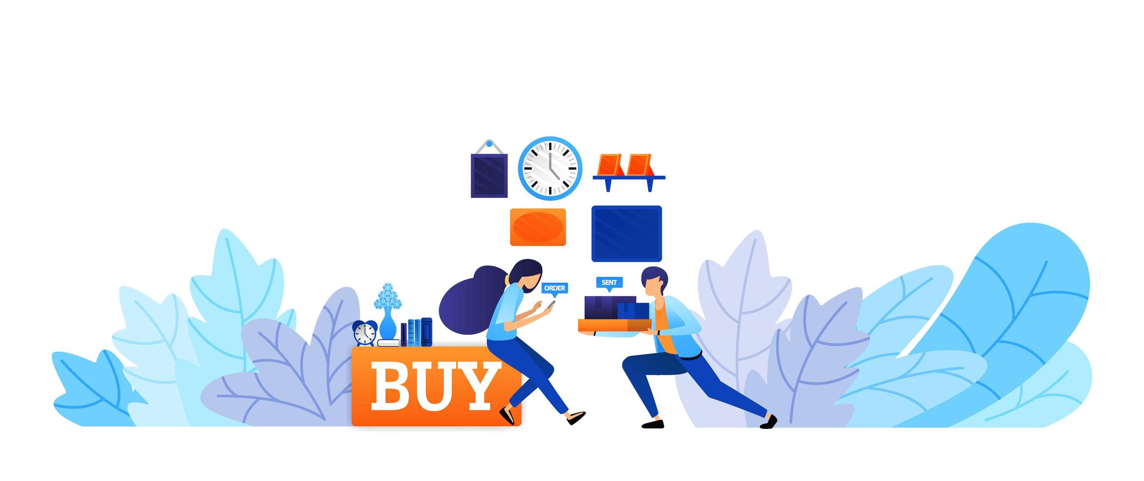 experience of buying goods online with fast delivery buy now and shop right up. e-commerce technology vector illustration concept for landing page, web, ui, banner, flyer, poster, template, background