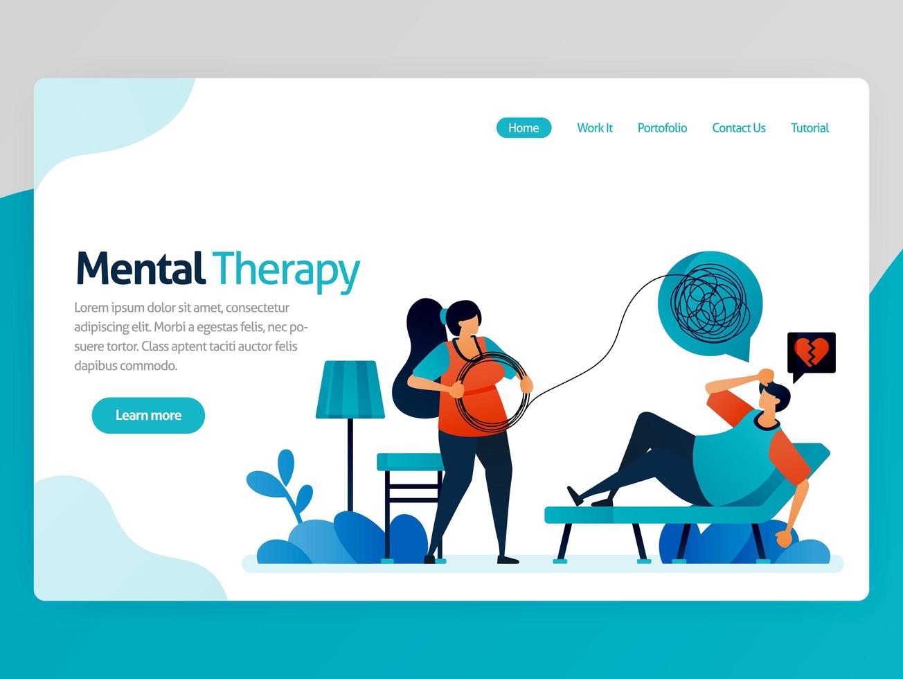 Illustration of mental therapy. Loneliness people counseling to psychiatrist to straighten line of life problems complicated. Vector cartoon for website homepage header landing web page template apps