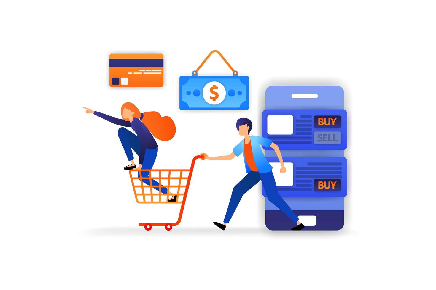shop more and more fun online with a variety of payment options from cash, credit cards, transfers.. vector illustration concept for, landing page, web, ui, banner, poster, template, background