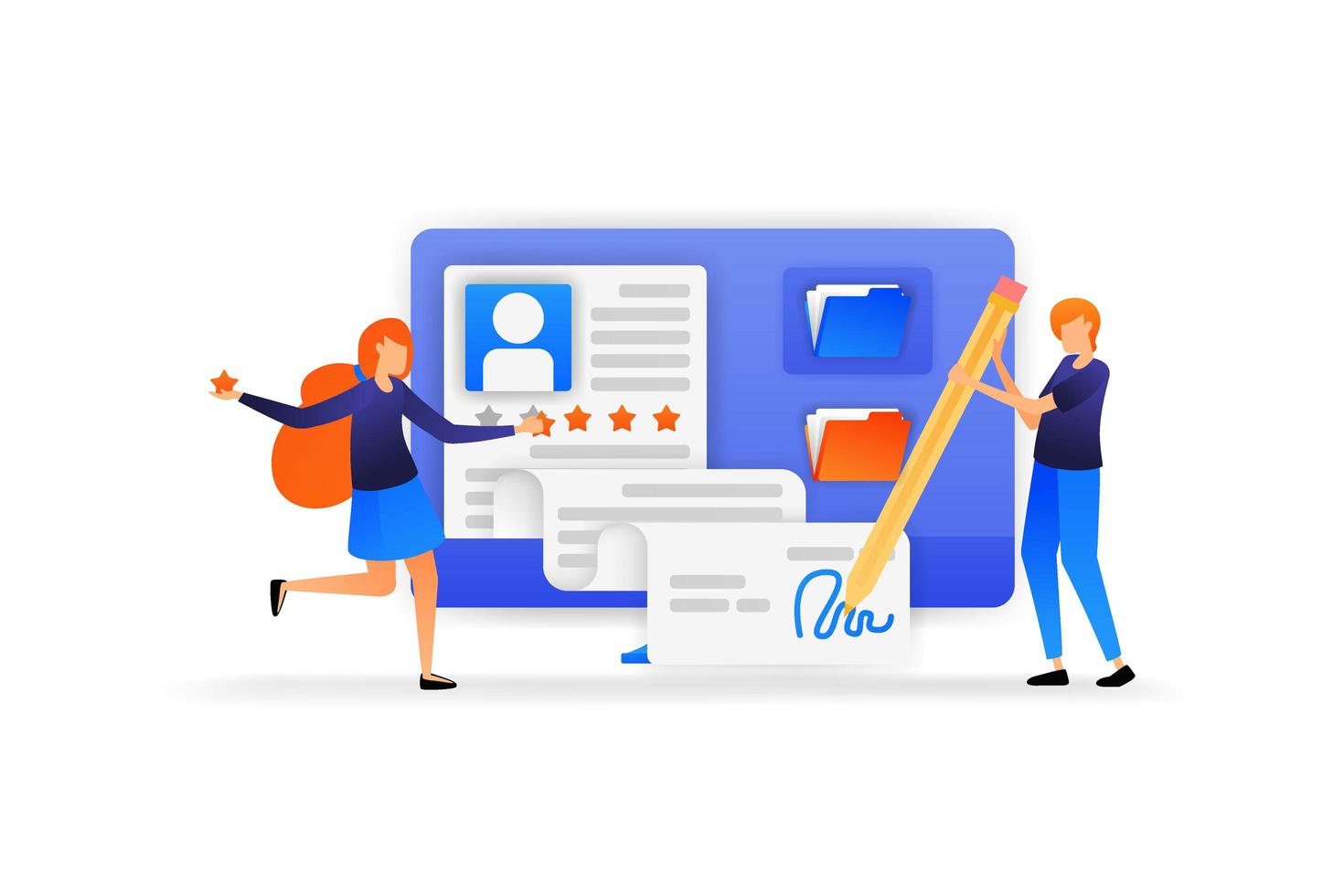 people approve new employee registration application. signature for a new agreement with a good five star rating. vector illustration concept for landing page, web, ui, banner, flyer, poster, template