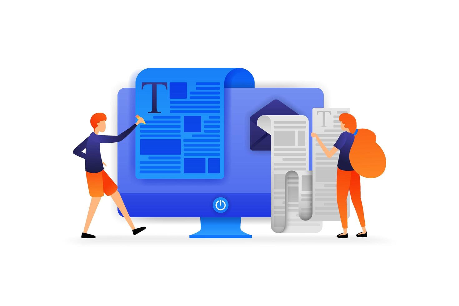 people are writing documents to send and women reading emails with long messages. business vector illustration concept for, landing page, web, ui, banner, flyer, poster, template, background, ads, ui