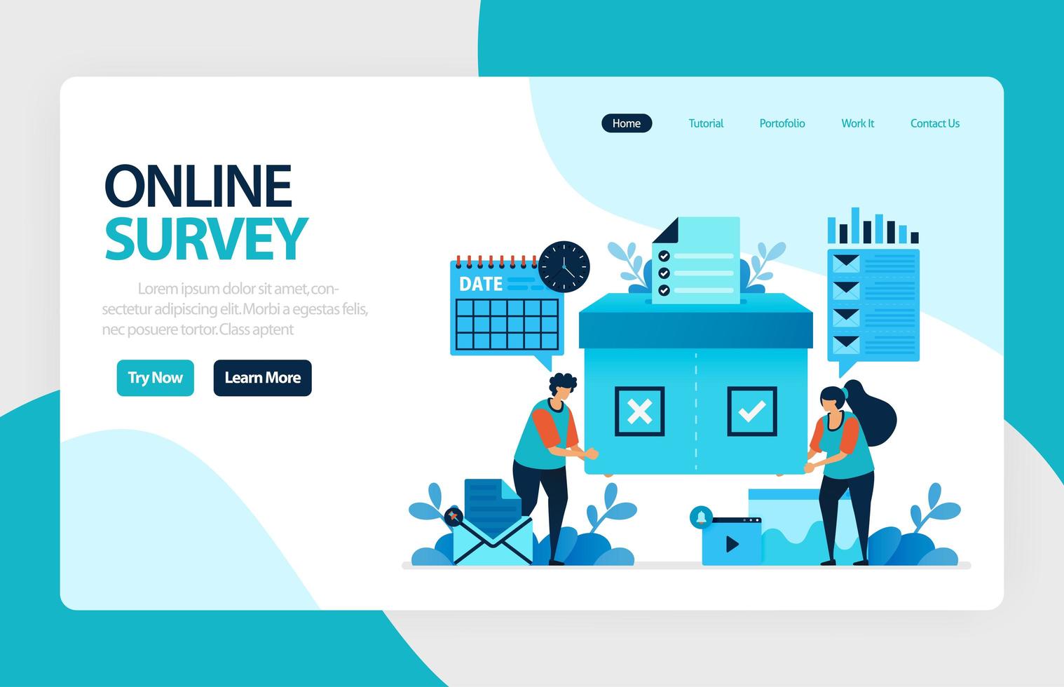 Landing page online survey. Exams Choices Flat character for learning and survey consultants. research feedback opinion, choice checklist. for banner, illustration, web, website, mobile apps, flyer vector