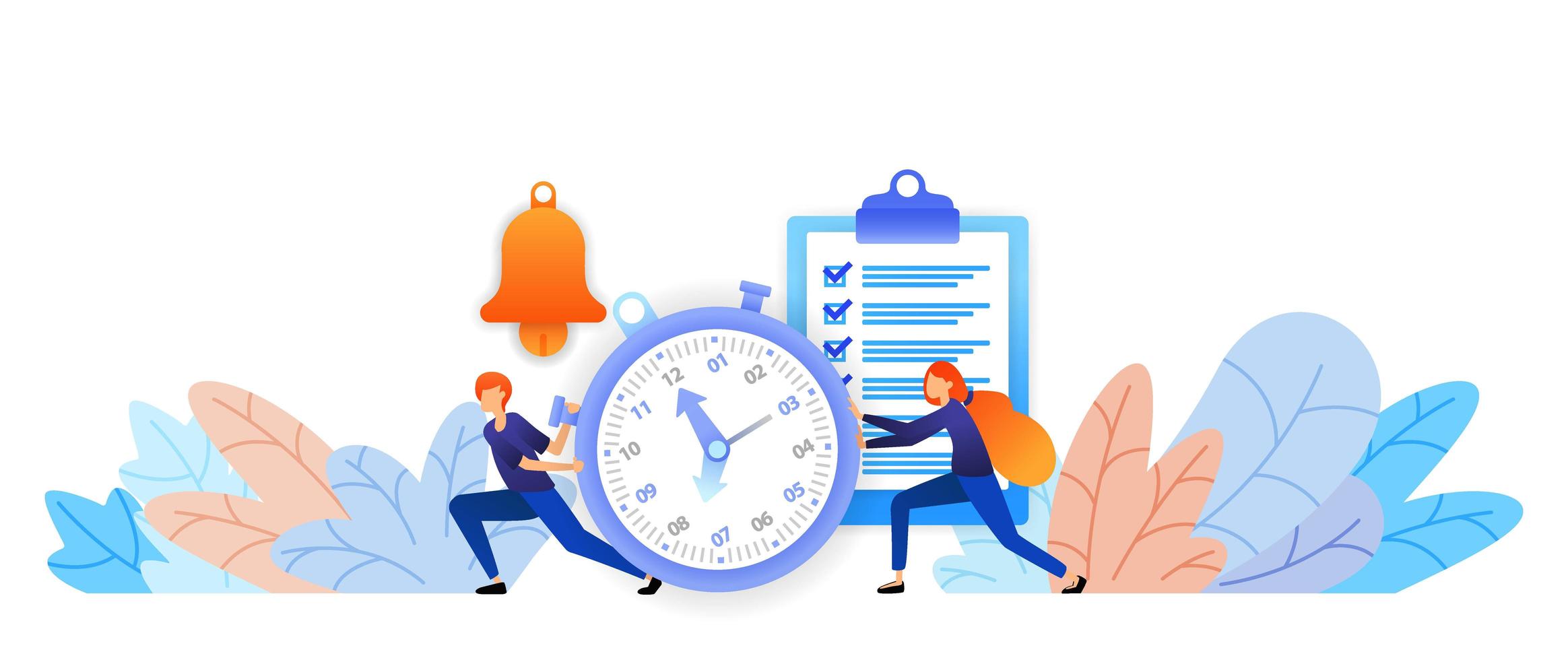 set the time and schedules that have been planned. time management to achievements. talk by typing vector illustration concept for landing page, web, ui, banner, flyer, poster, template, background