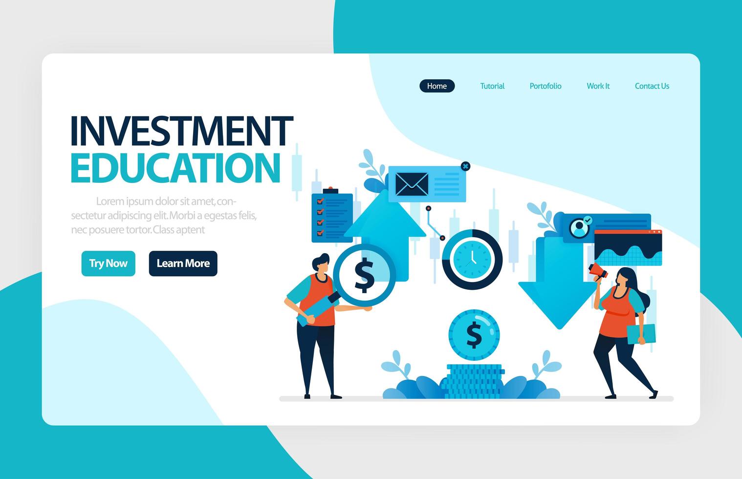 Landing page for investment education vector